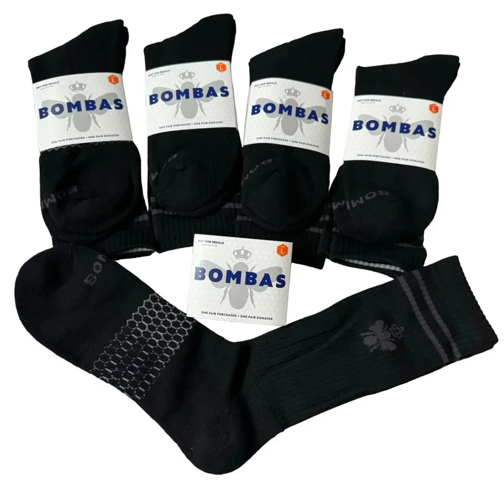 Bombas crew Socks size Large Mens/Womens black cushion stay up‎ Honeycomb new